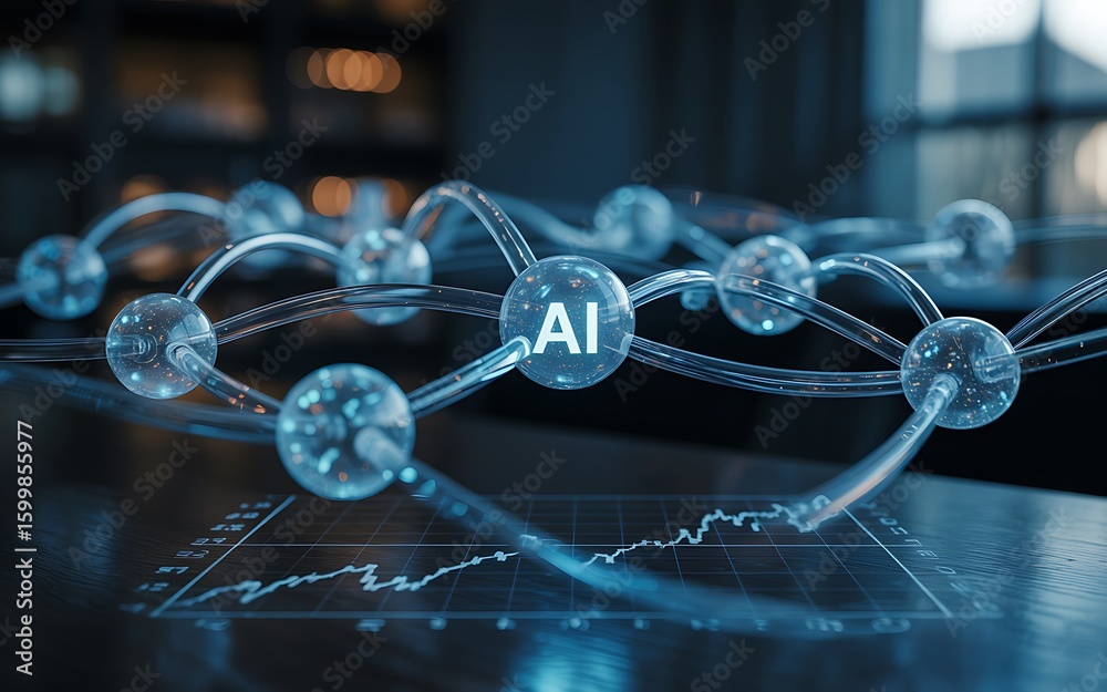 Poster abstract ai network with glowing nodes and data visualization
