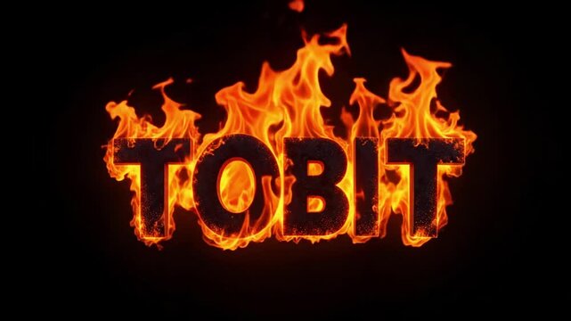 Burning TOBIT Text in Vibrant Flames on Black Background | 4K Fiery Apocryphal Scripture Animation

