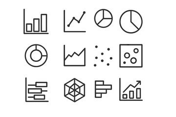 Obraz premium Black graph and chart icons set on textured gray background