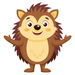 A cute, funny cartoon animal illustration of a wild baby hedgehog or lion with a big smile for a fun jungle safari drawing
