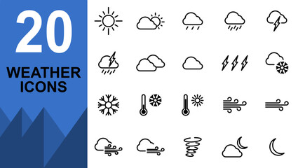 weather outline icons set in transparent background