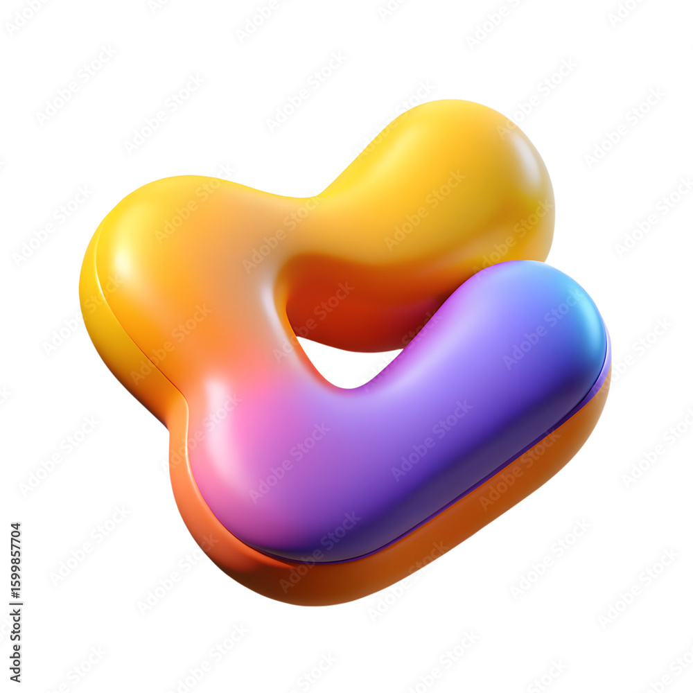 Fototapete abstract rendering of a colorful interconnected shape with yellow orange and purple hues on black ba