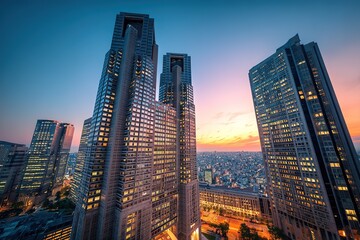 Obraz premium Sunset View of Modern Towers in Tokyo