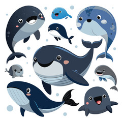 Cute cartoon dolphin and marine animal seamless pattern vector illustration for fun underwater design