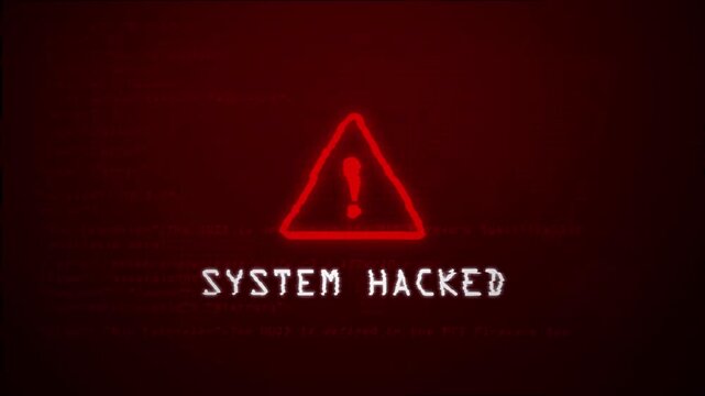 System haking, data breach and warning with glitch effect. 4k video