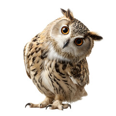 Detailed eared owl figurine with realistic feathers isolated on transparent background