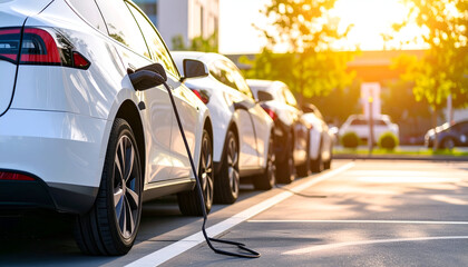 Electric cars charging parking lot.