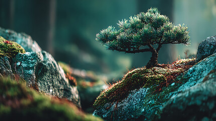 Small Pine Bonsai on Mossy Rock