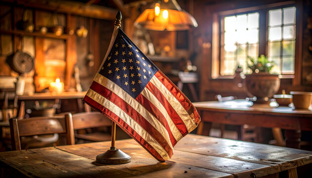 American Flag with Rustic Interior.