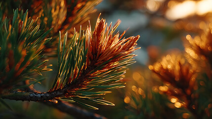 Pine Needles Illuminated by Golden Sunlight