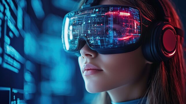 Immersive Tech: Woman Exploring Virtual Reality - Powered by Adobe