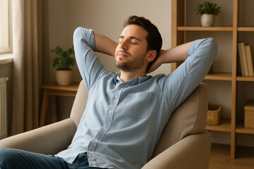 Fototapeta premium Man on a couch with head in hands.