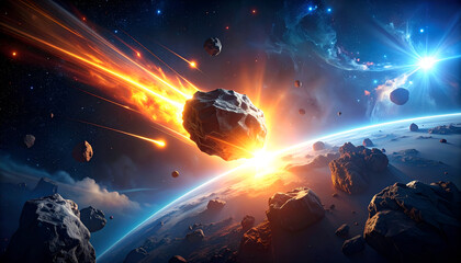 Asteroid Impact Earth Space Threat.