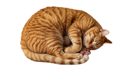 Ginger cat curled up sleeping.