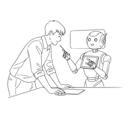 Office Worker Collaborating with Robot