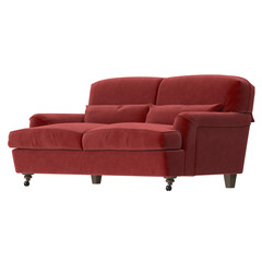 Classic Red Two Seater Sofa Angled View Isolated
