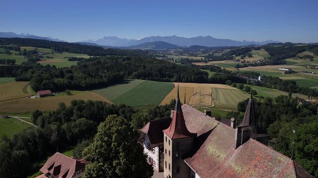 Oron Switzerland medieval town aerial drone historical landmark Vaud canton