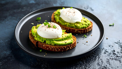 Avocado Toast Poached Eggs Breakfast.