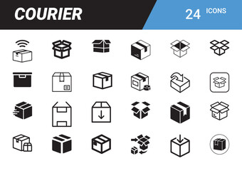 Courier Icons: A graphic array of minimalist courier icons representing various aspects of shipping and delivery, perfectly illustrating the essence of logistics and parcel service.