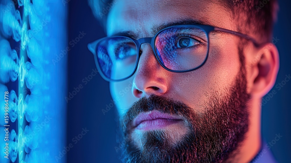 Aufkleber solution it specialist solving a cybersecurity issue on a high tech computer interface.