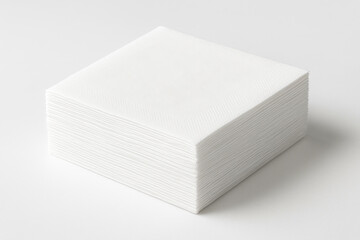 A neat stack of white napkins on white background.