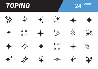 Sparkle Icon Set: A meticulously crafted set of diverse sparkle icons, each with unique shape and character, offering a spectrum of brilliance for graphic design and visual enhancement.