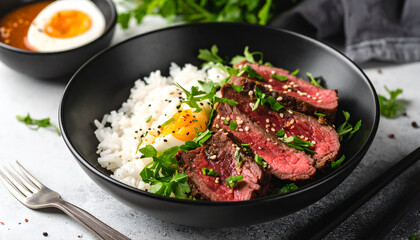 Beef with Rice, and Egg Bowl.