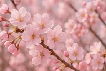 Obraz premium Pink cherry blossoms in full bloom.
