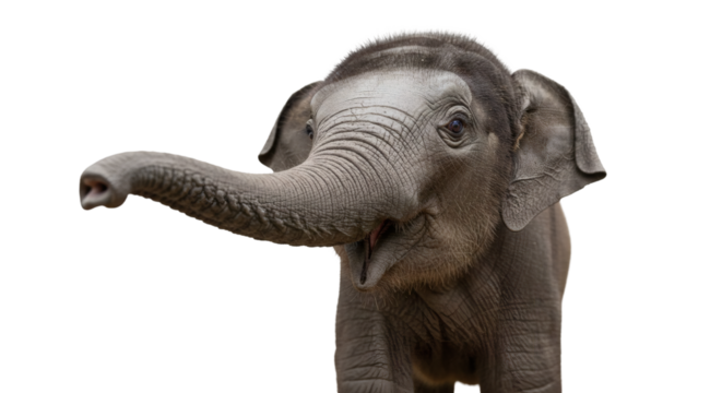 Close-up of a young elephant's head and trunk.