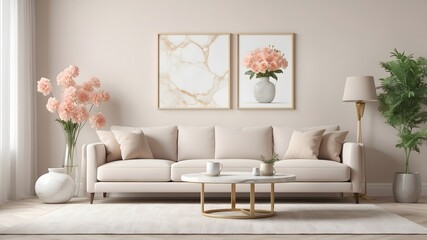 Mock up poster frame in modern interior background. 3d illustration.
