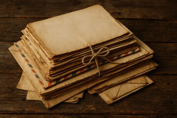Stack of old letters tied to a rope.