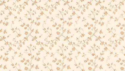 Beige Floral Vine Seamless Pattern.