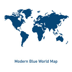 Modern Blue World Map – Minimalist and Highly Detailed Global Map Illustration in Flat Style