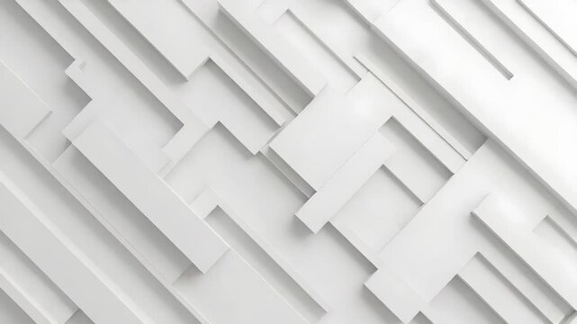 Abstract Geometric 3D Render of White Rectangles Diagonal Lines and Shadow Arrangement on Bright White Background