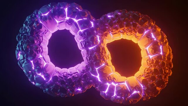 Abstract Digital Infinity Symbol Half Warm Yellow Half Cool Purple on Dark Background