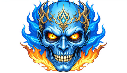 Blue Fire Skull Illustration.