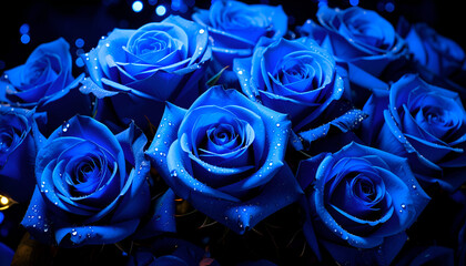 Blue Roses Bouquet with Dark Background.