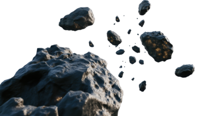 Asteroids in Space with Dark Background and Flecks of Light Floating in Cosmic Environment