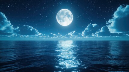 Fototapeta premium Night sky, full moon over tranquil ocean