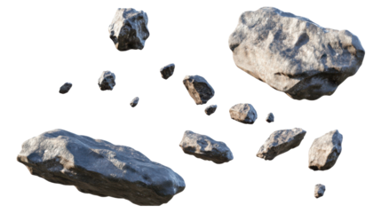 Collection of Various Asteroids and Meteorites Floating in Space Against a Black Background