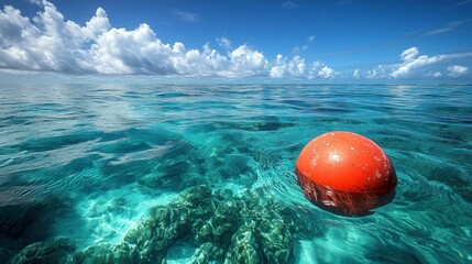 Ocean buoy floats atop coral reef