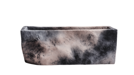 A charcoal stone letter holder highlighting soft pastel tones, white background --ar 16:9