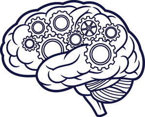 Brain gears concept showcases a mind filled with ideas, innovation, and cognitive function, perfect for illustrating intelligence, problem-solving, and mental processes in a clean design.