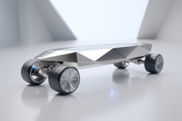 Futuristic Silver Electric Skateboard with Geometric Design