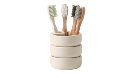 A eco-friendly bioplastic toothbrush holder featuring stackable function, white background --ar 16:9