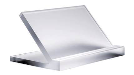 A frosted acrylic recipe holder with smooth tapered edges, white background --ar 16:9