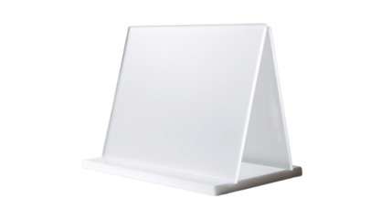 A frosted acrylic recipe holder with smooth tapered edges, white background --ar 16:9