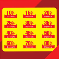 New Style set of sale label. Discount icon sticker. price value tag. price tag sticker banner and sale off button. 50% off symbol. red color and yellow background. 