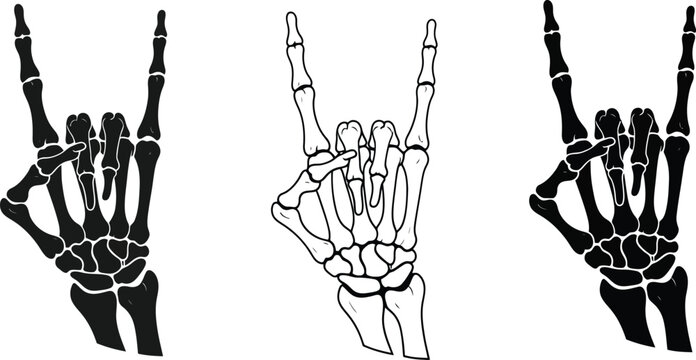 Skeleton hand rock on sign vector illustration halloween rock and roll heavy metal devil horns gesture vector