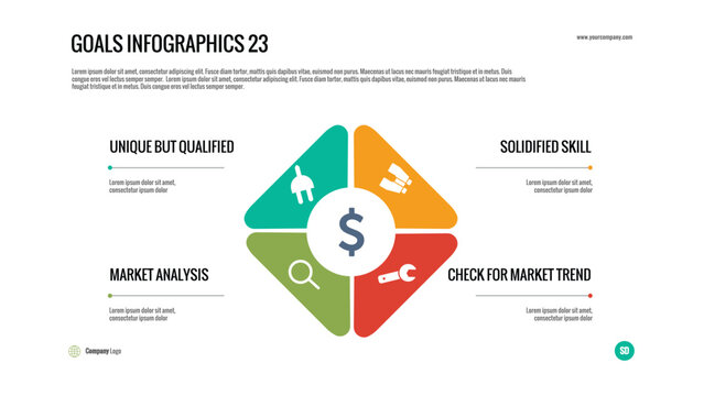 Four-Step Business Infographic: Ideal for presenting a business process, market analysis, skill development, or trend analysis in a clear, quadrant layout